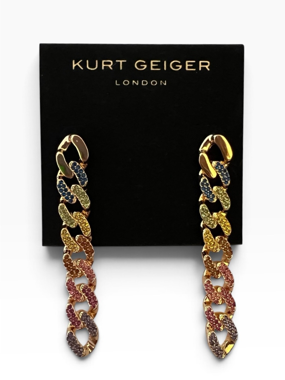 Kurt Geiger London NWT Gorgeous Gold Tone Multi-Color Link Earrings w/pouch